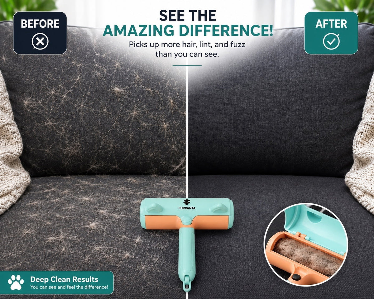 Reusable Pet Hair Remover Roller - Self-Cleaning Dog & Cat Fur Remover for Couch, Bed & Car