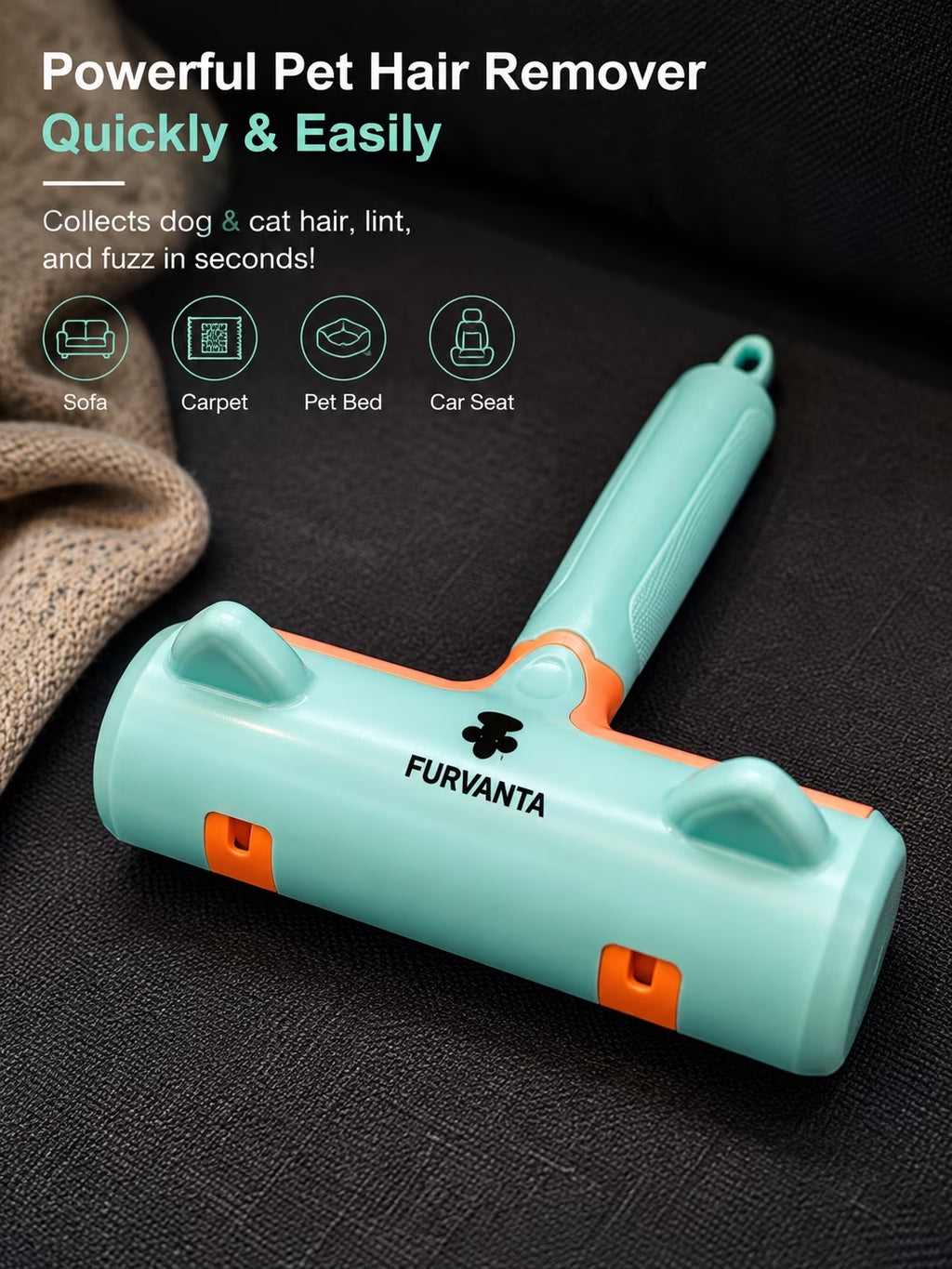 Reusable Pet Hair Remover Roller - Self-Cleaning Dog & Cat Fur Remover for Couch, Bed & Car